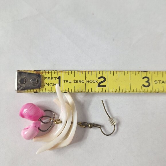 Handmade Fan Shell Earrings Pink Teardrop Beads Boho Dangle Jewelry Artistic - Picture 3 of 3